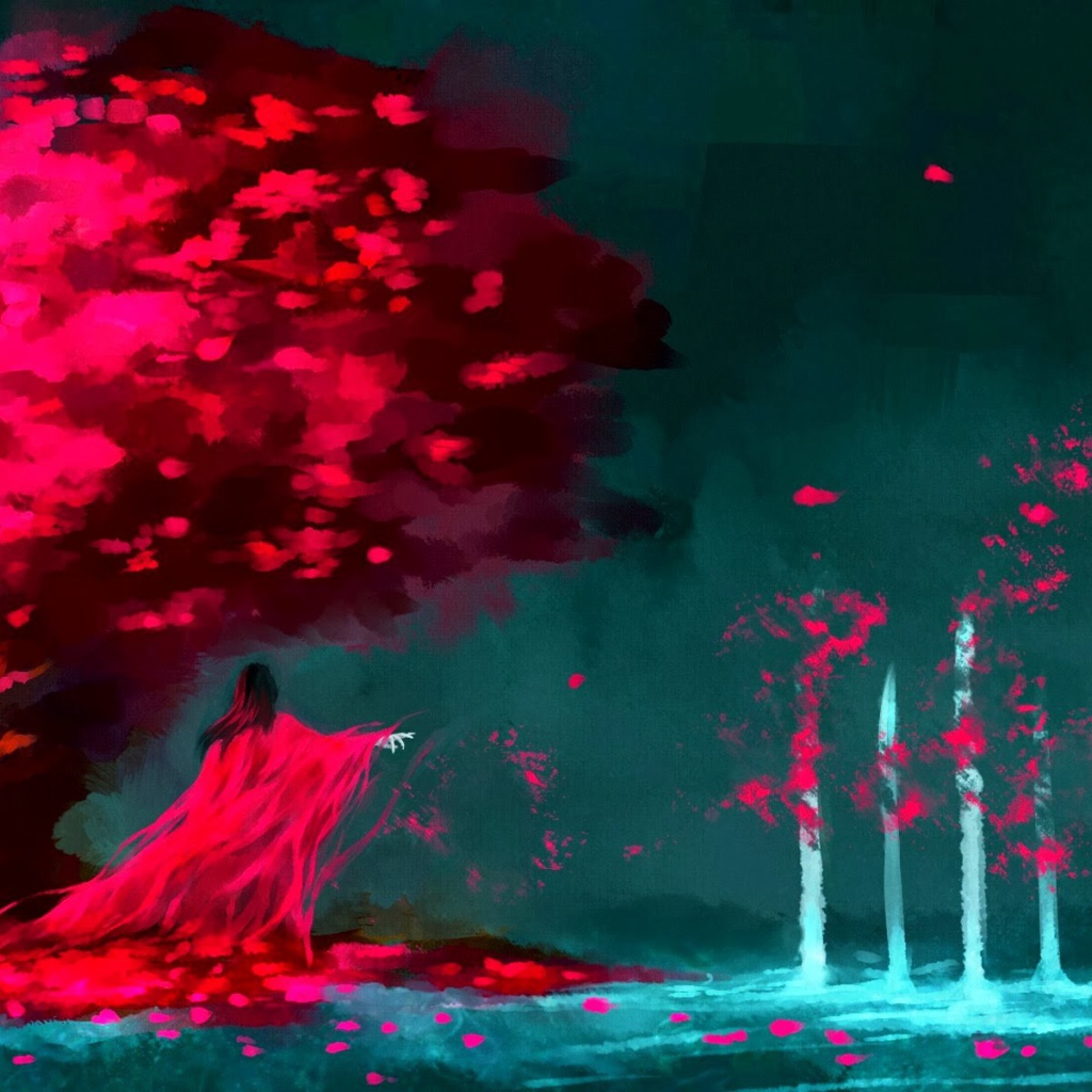 Красная колдунья под деревом, художник NanFe