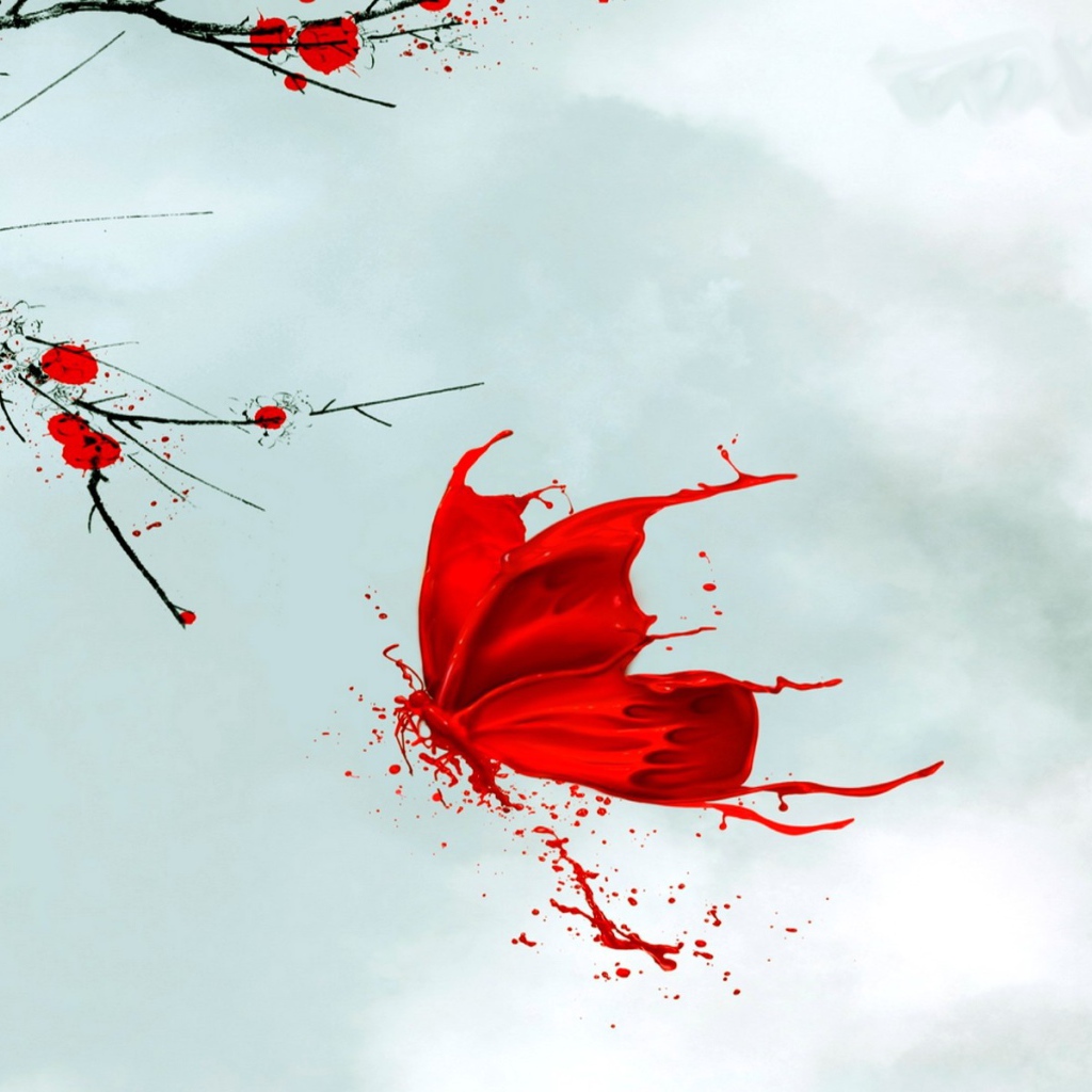 Красная бабочка, японский рисунок