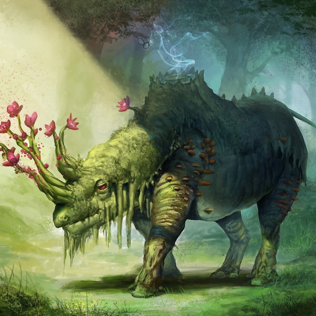 Носорог с цветами на голове