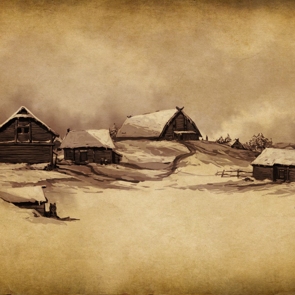 Деревенский пейзаж, рисунок