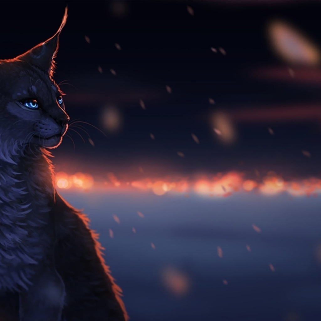 Дикий кот во время снегопада, рисунок