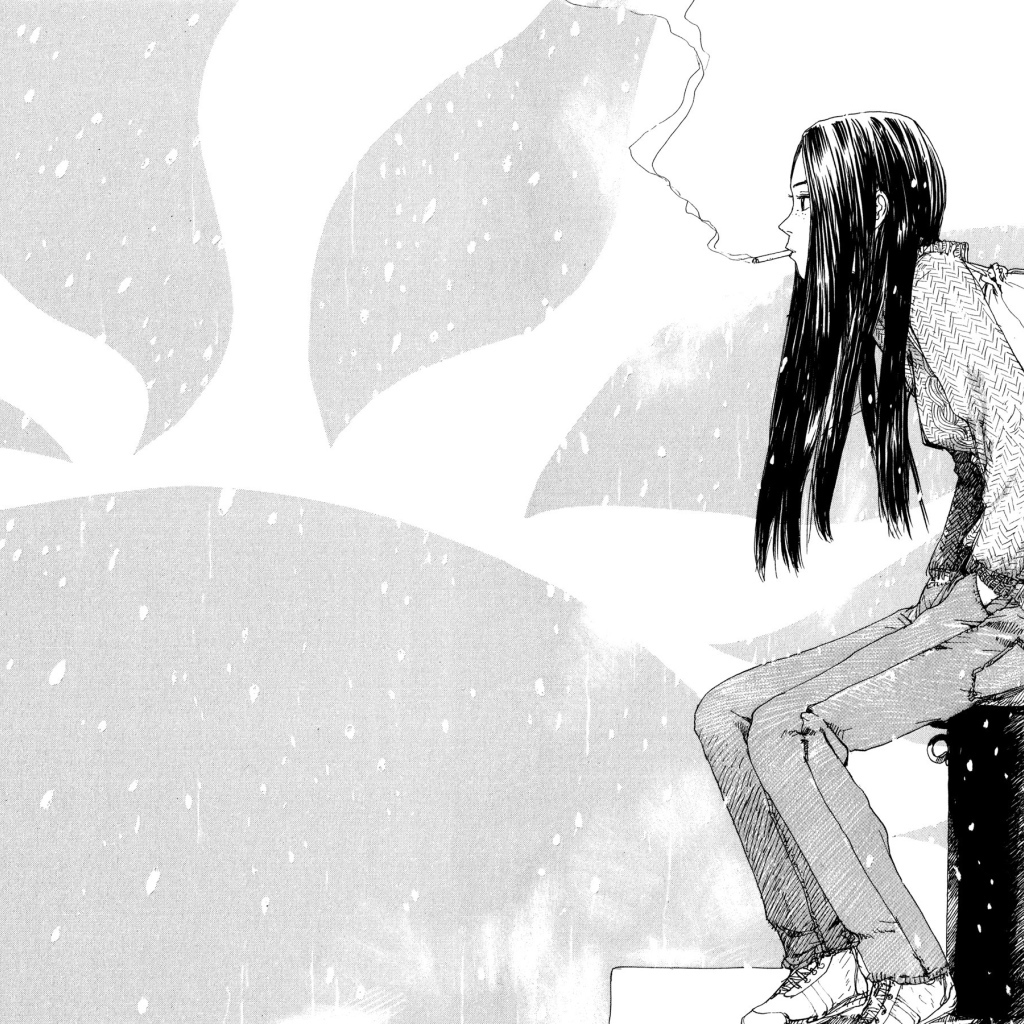 Нарисованная девушка с сигаретой в зубах