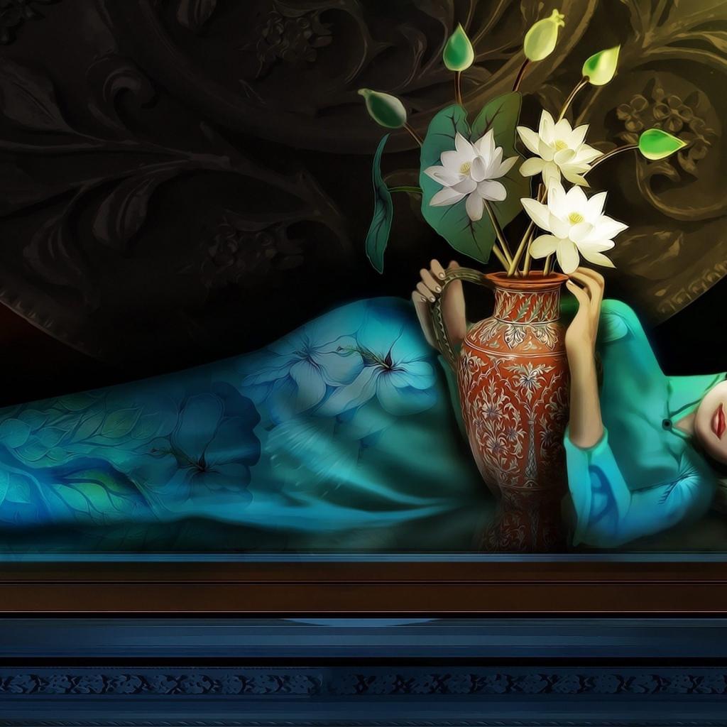 Девушка спит в обнимку с вазой