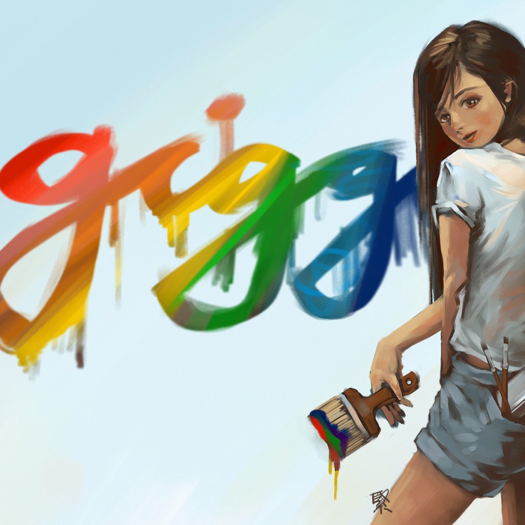 Девушка рисует красками на стене