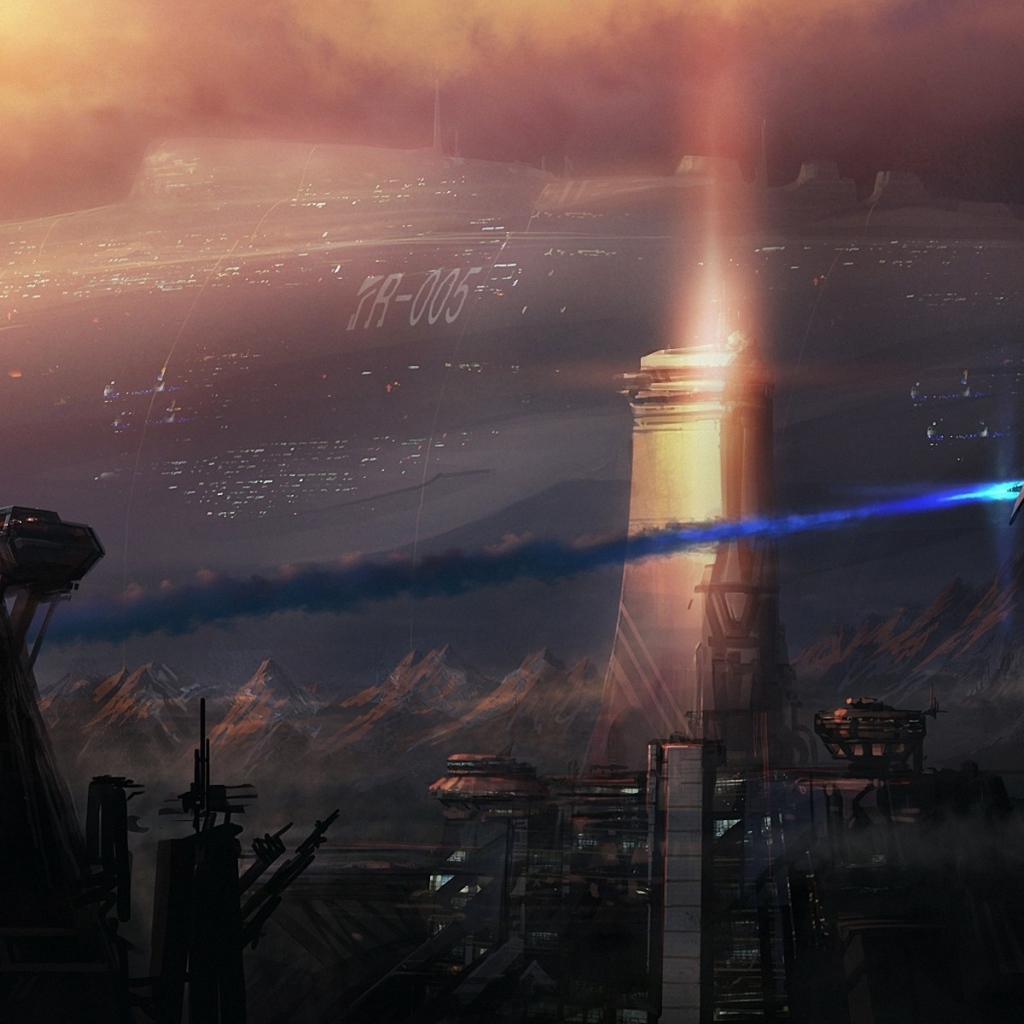 Огромный космический корабль над горами