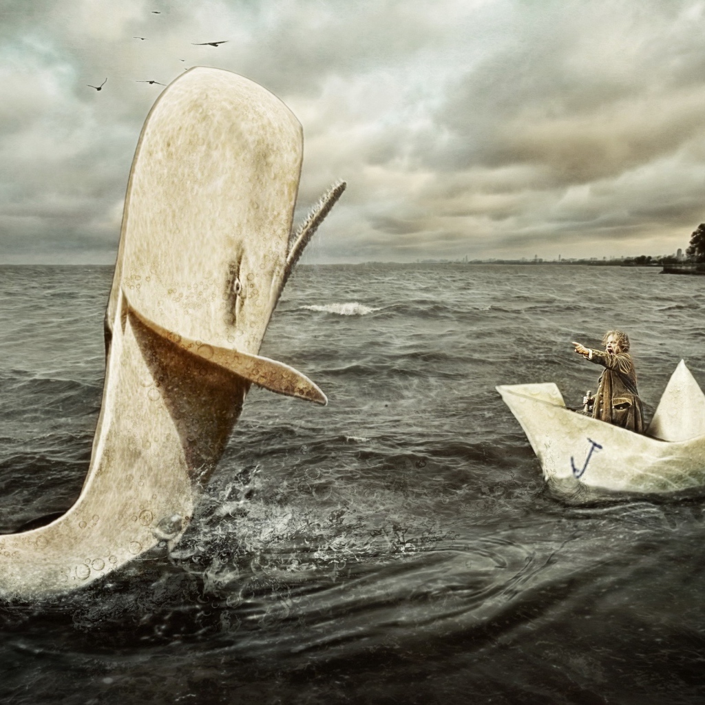 Мужчина в бумажном кораблике и касатка