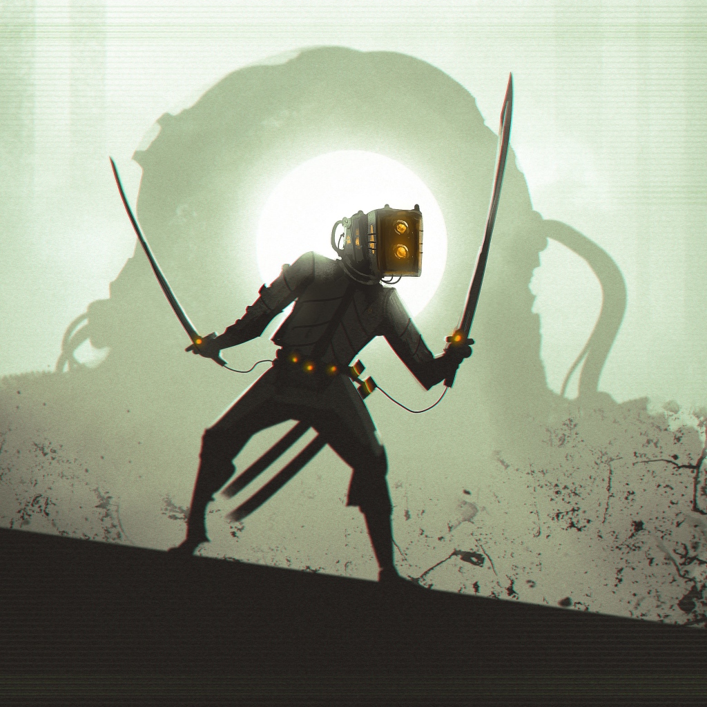 Мужчина с катанами, киберпанк