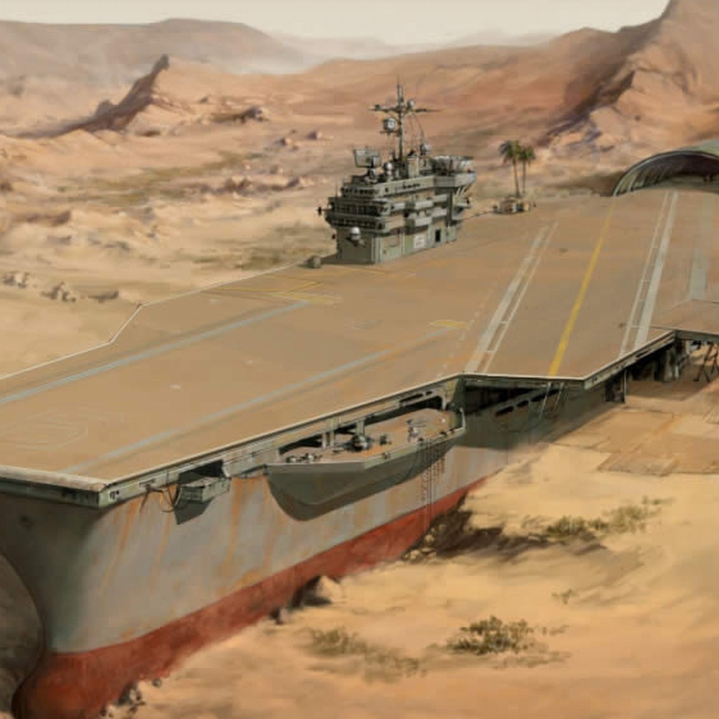 Авианосец в пустыне после засухи
