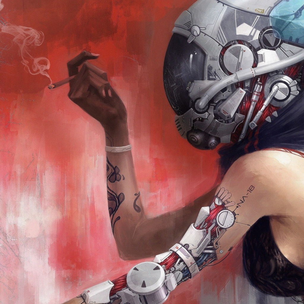 Андроид курит сигарету