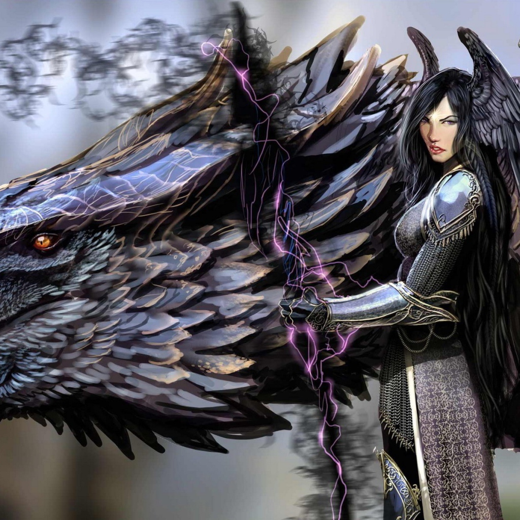 Аниме девушка держит власть над драконом