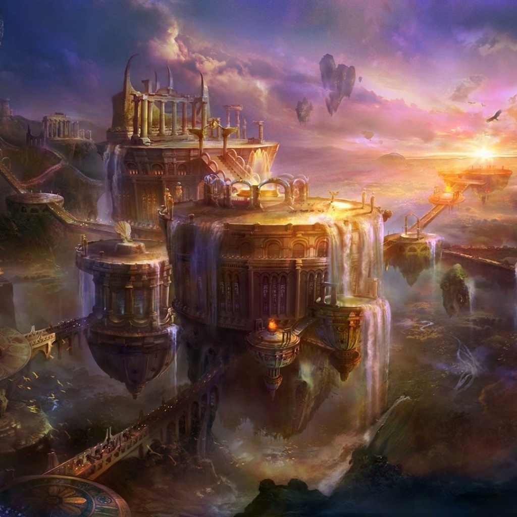 Искусственные водопады в фэнтези городе