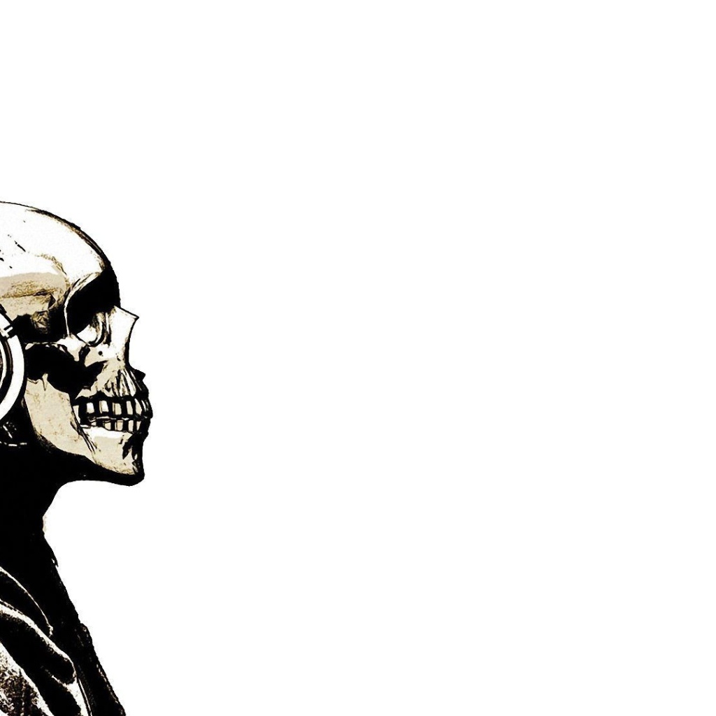 Лысый череп в наушниках