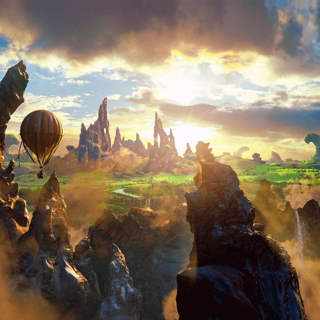 Воздушный шар летит над скалами