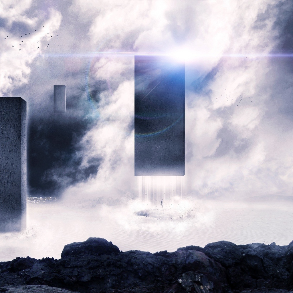 Блоки с надписями парят в воздухе