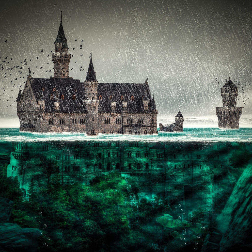 Замок тонет в воде всемирного потопа