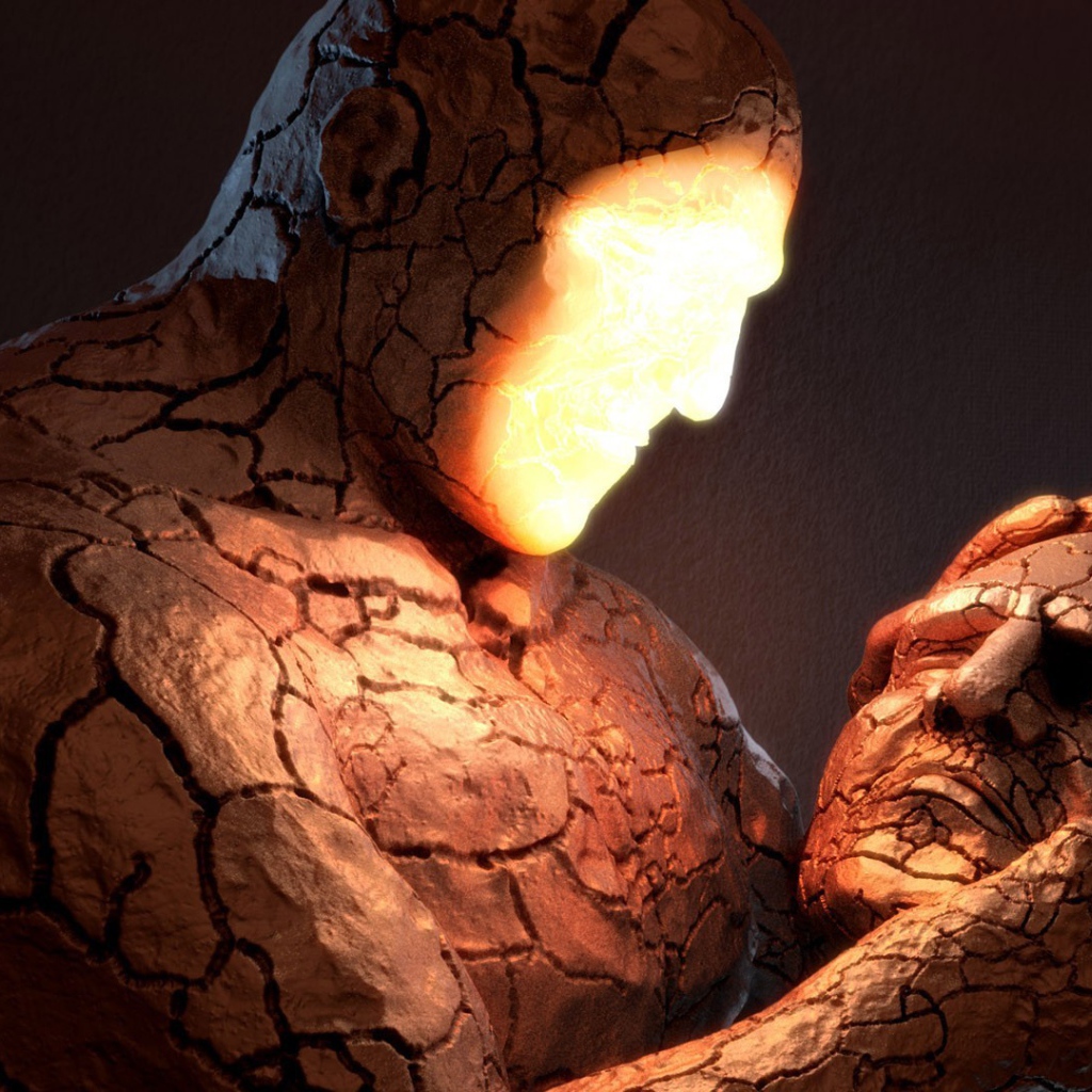 Глиняный человек смотрит на лицо друга