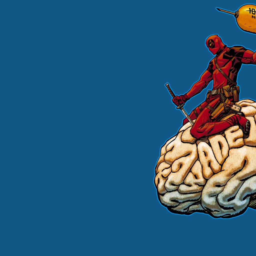 Дэдпул на мозге, голубой фон