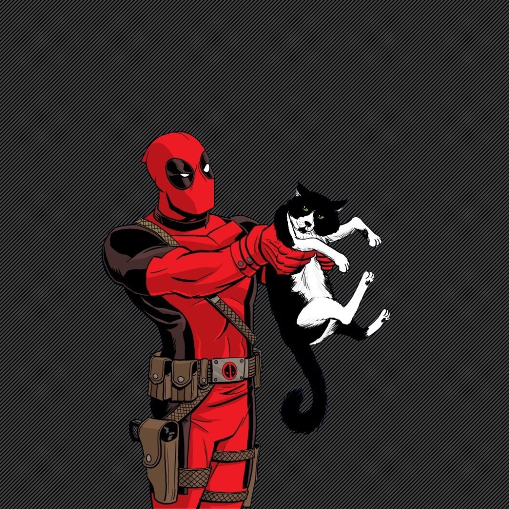 Дэдпул держит в руках кошку