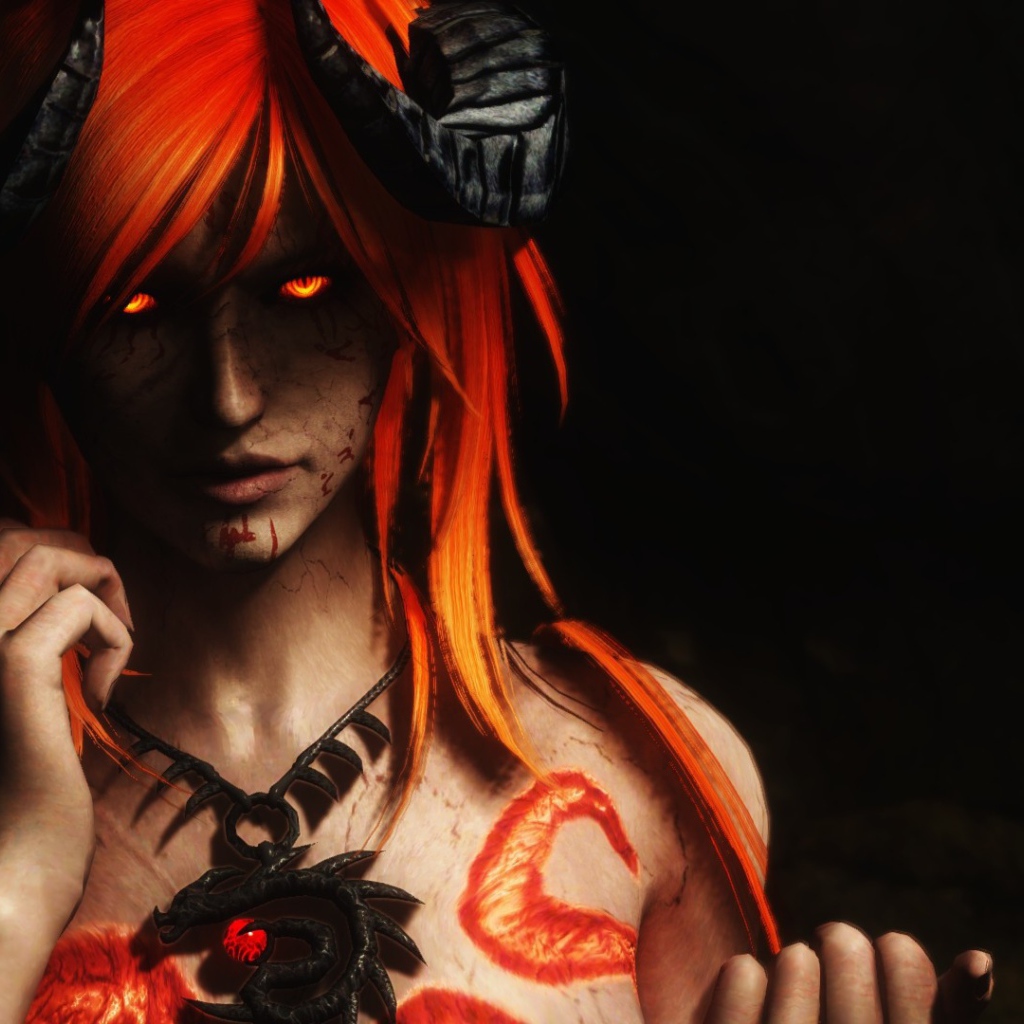 Девушка демон с оранжевыми волосами