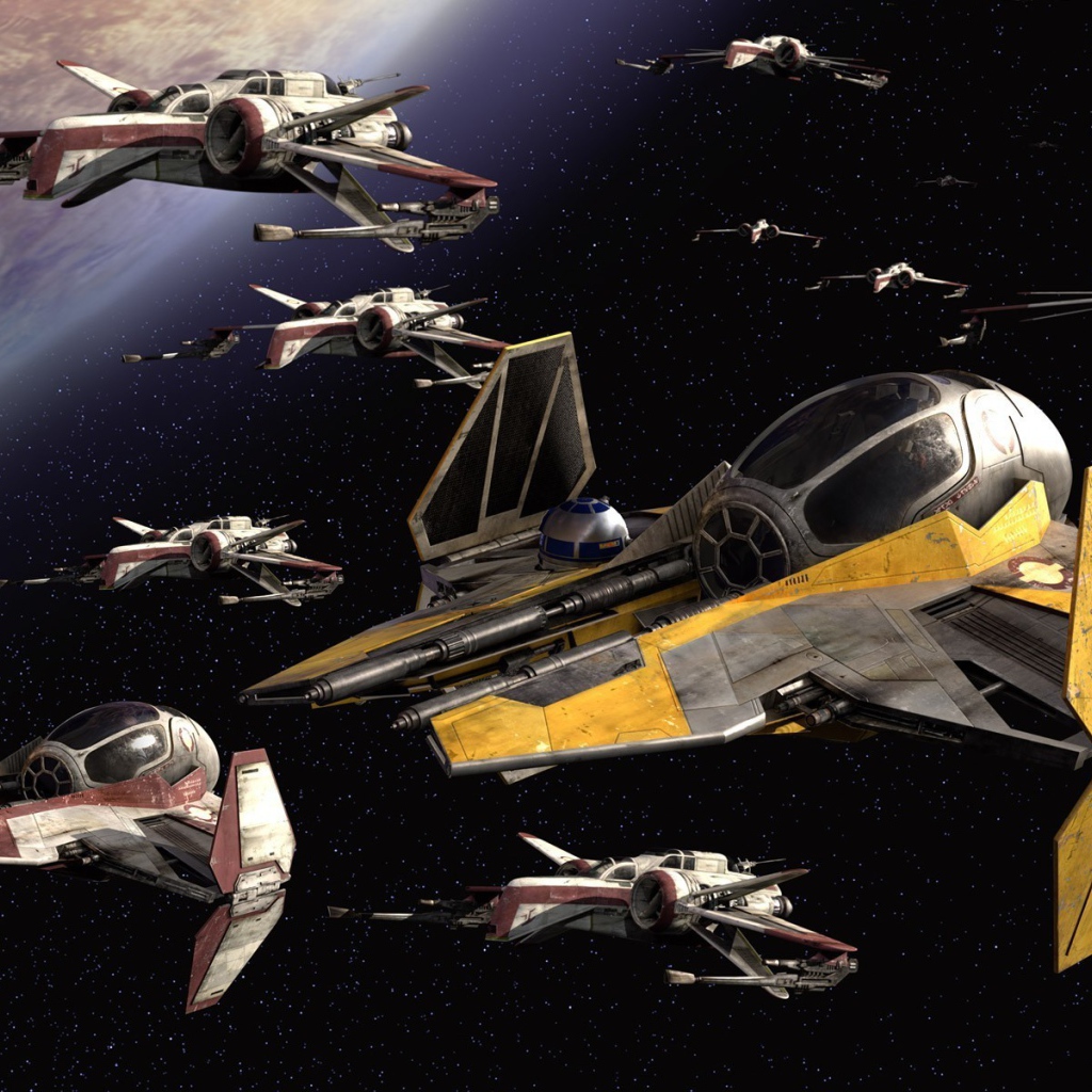 Отряд кораблей у планеты в Звездных войнах