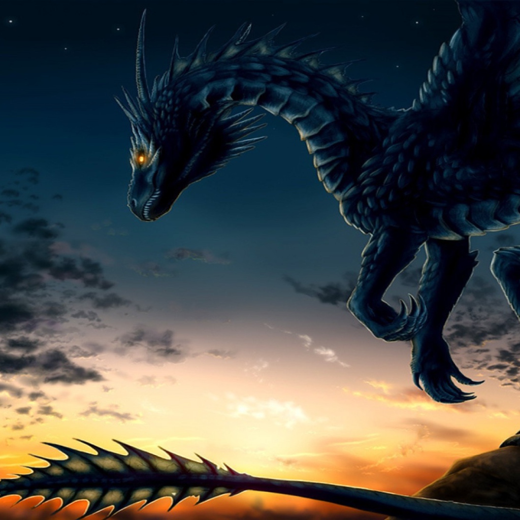 Дракон на фоне заката