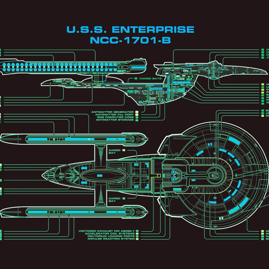 Чертеж корабля Энтерпрайз, сериал Звездный путь