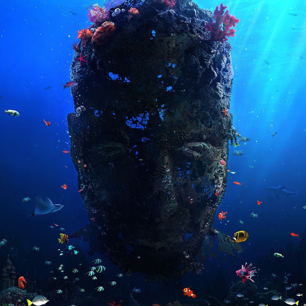 Лицо из кораллов под водой