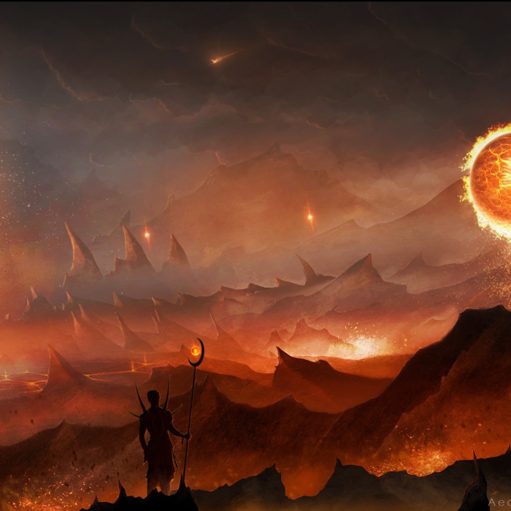 Огненный шар над скалами, фэнтези