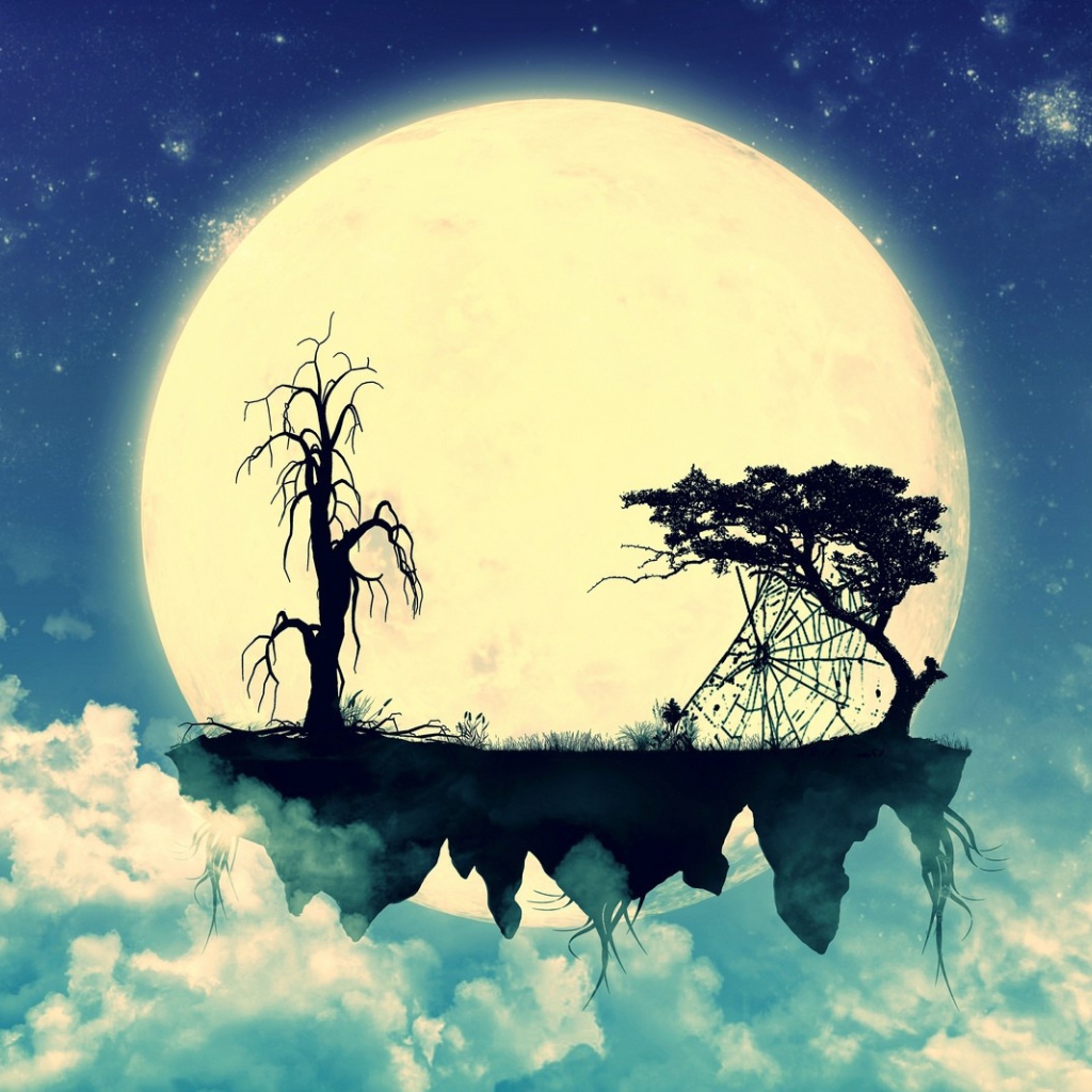 Парящий остров на фоне Луны