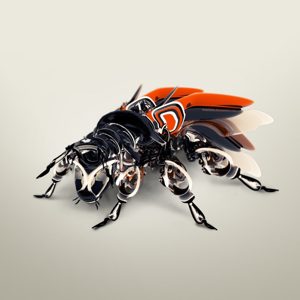 Муха робот на сером фоне