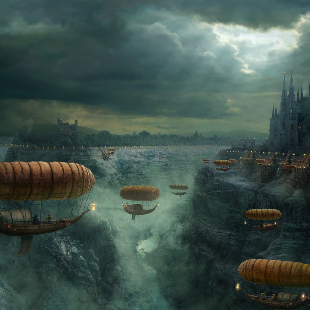 Полеты на дирижаблях над обмелевшей рекой