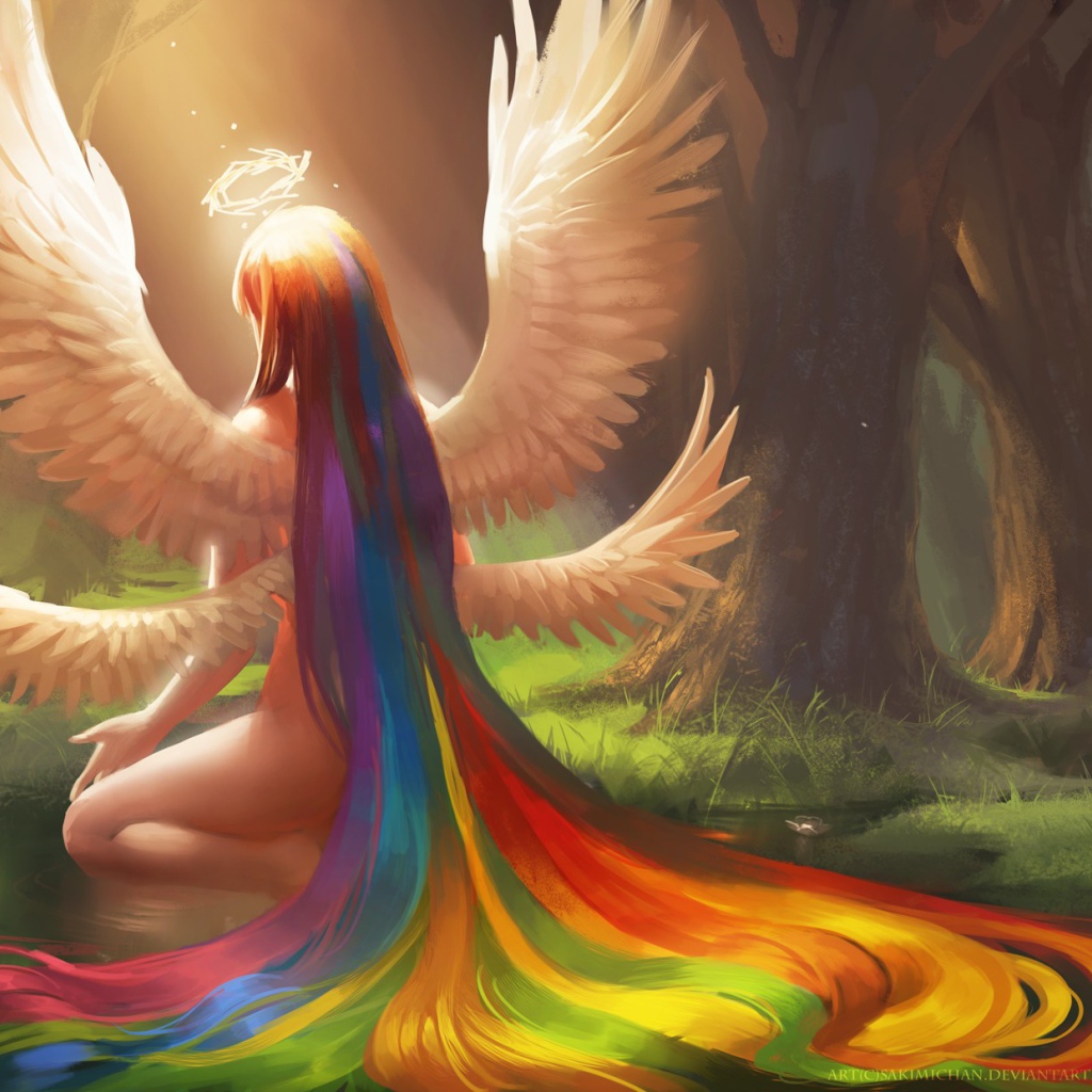 Лесная фея с радужными волосами