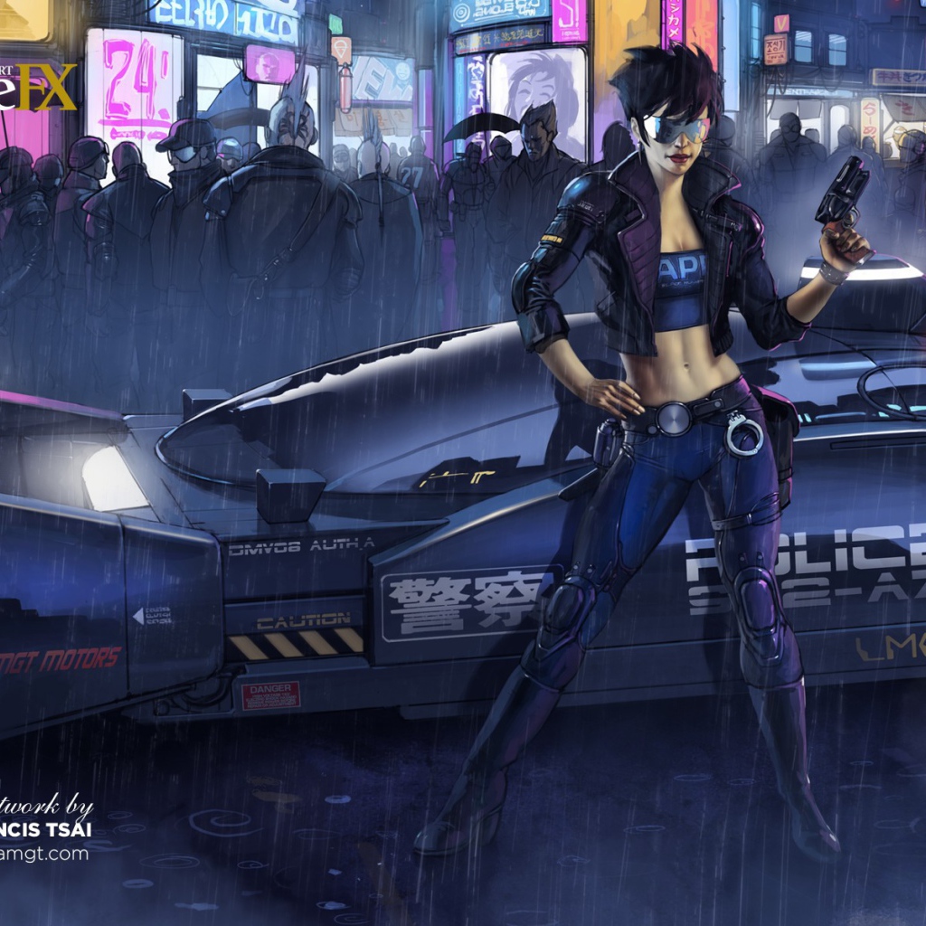 Девушка полицейский, киберпанк