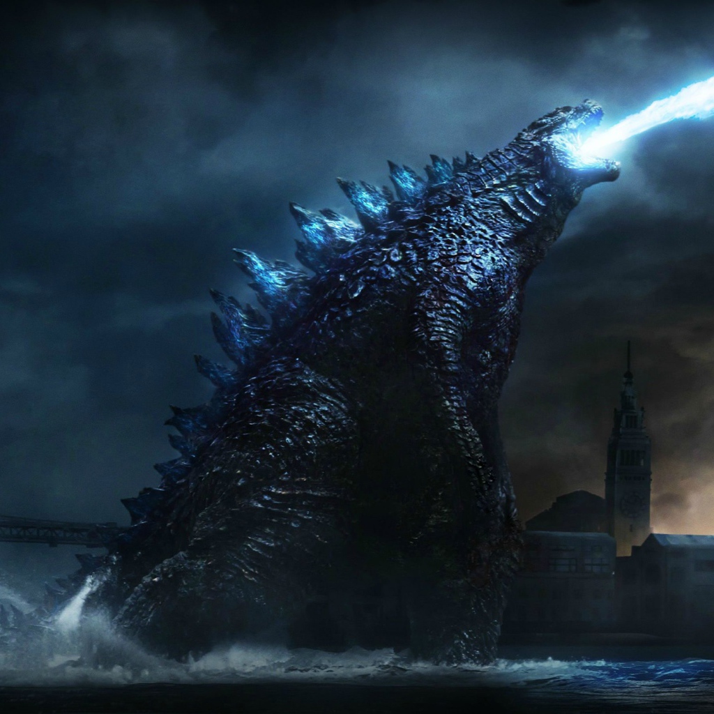 Годзилла извергает голубое пламя