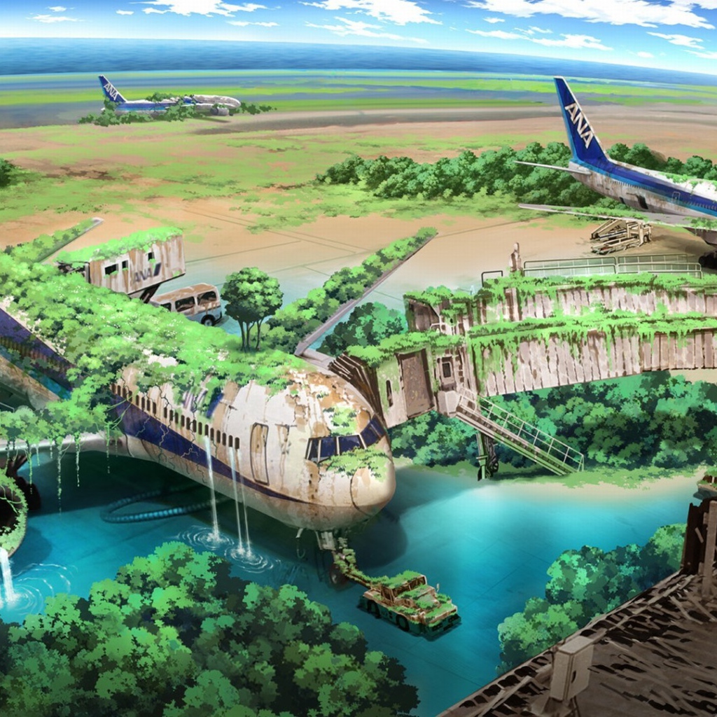 Поросшие травой руины аэропорта