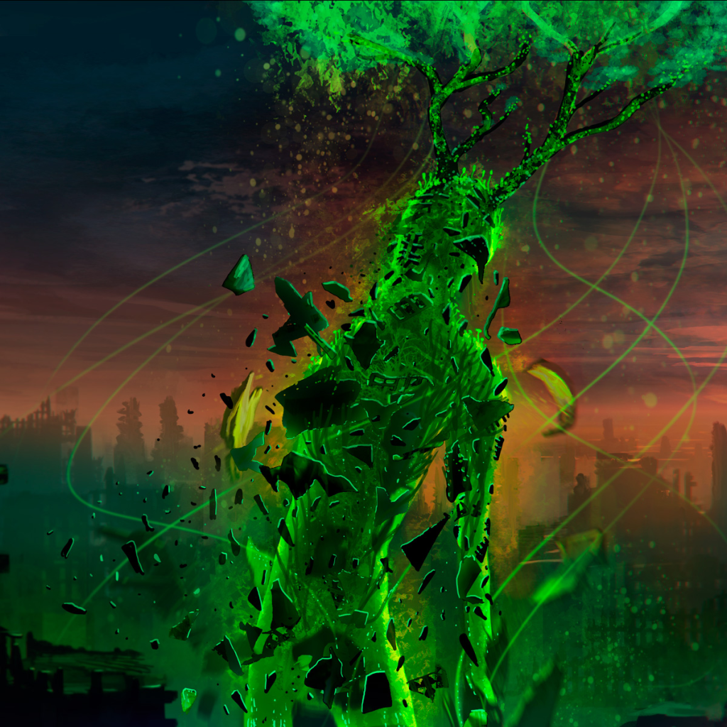 Зеленый персонаж фентези Атом