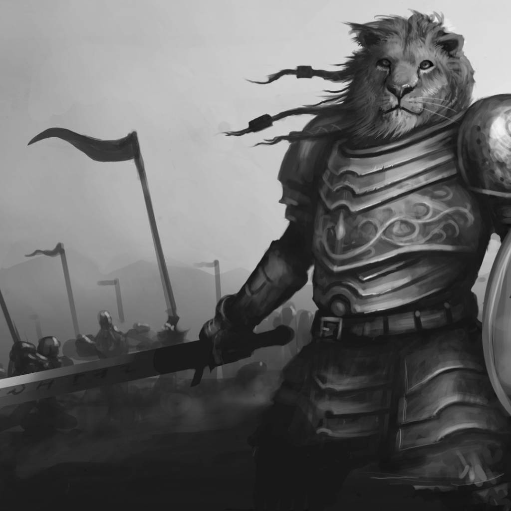 Лев в рыцарских доспехах