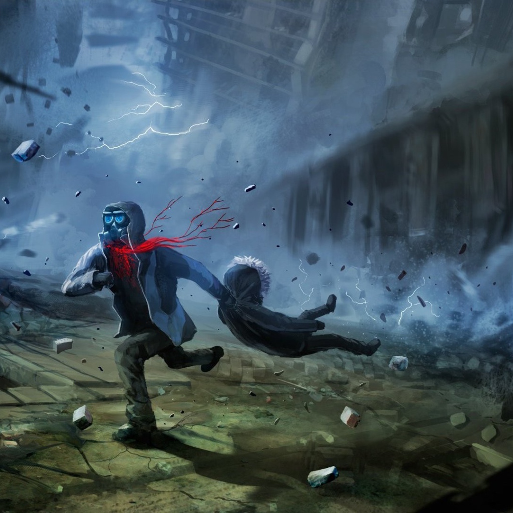 Человек спасает друга от взрыва