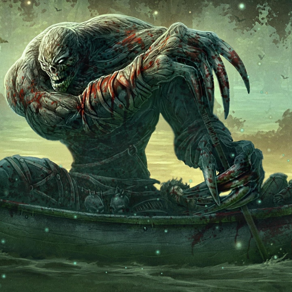 Монстр в лодке на реке