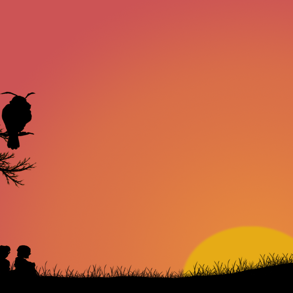 Филин на дереве над путниками