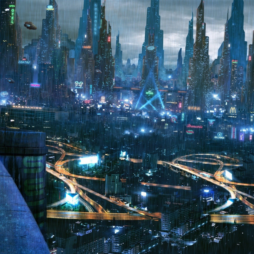 Дождь в городе будущего