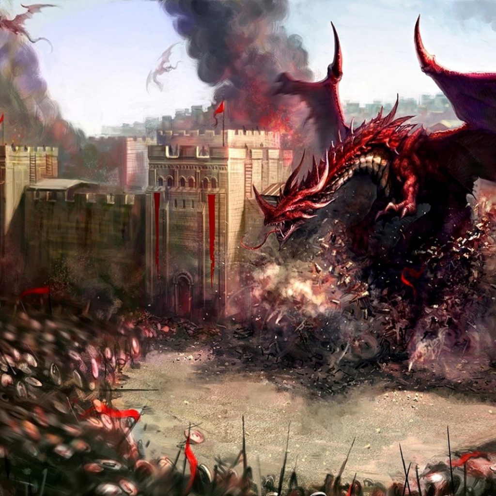 Красный дракон рушит крепостную стену