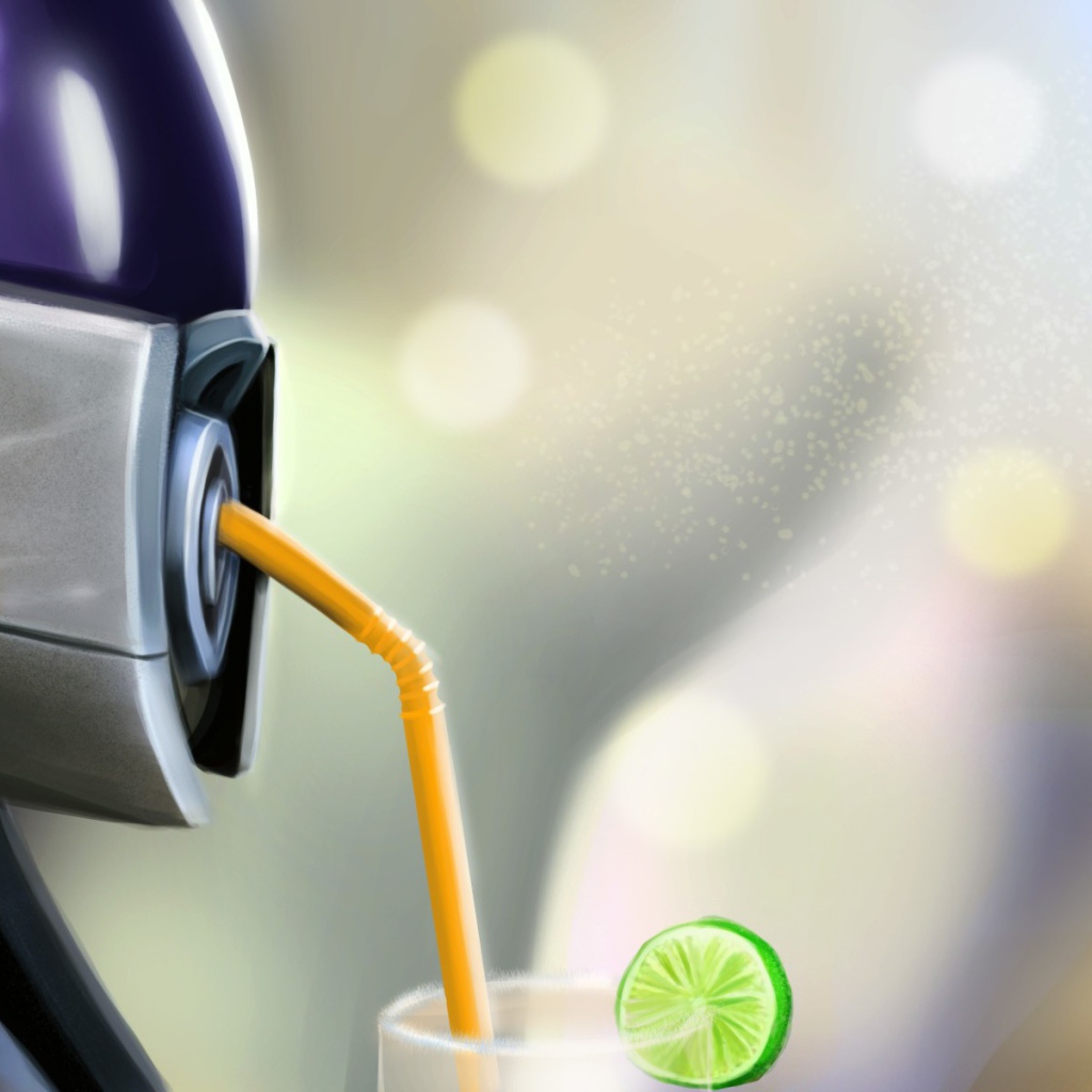 Робот пьет коктейль через соломинку