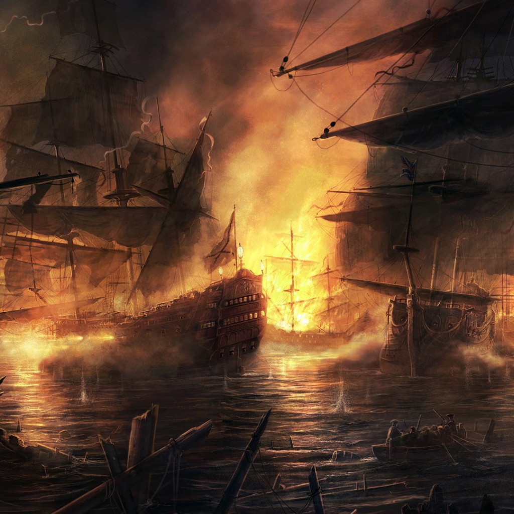 Корабли в дыму и огне