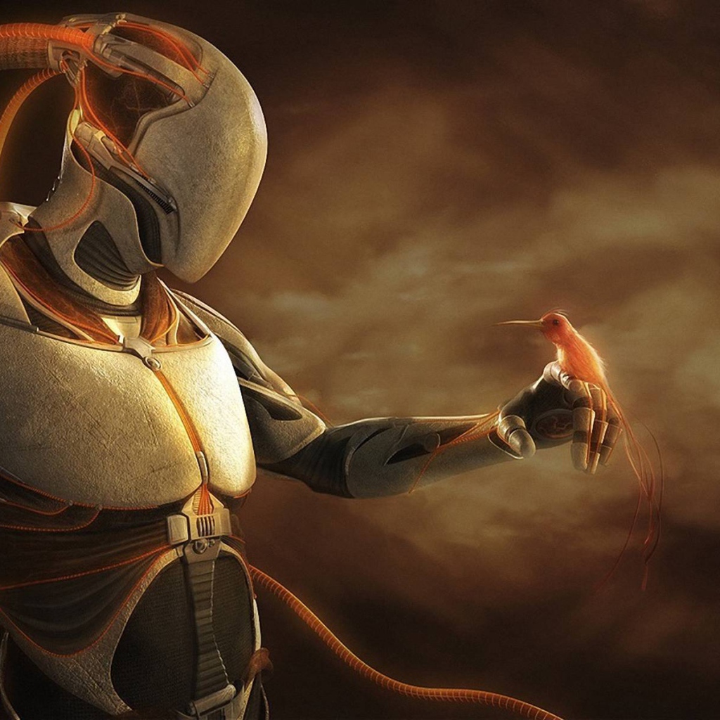 Птица на руке робота пришельца