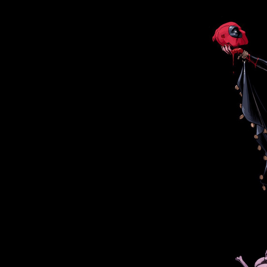 Девушка держит в руке голову Дэдпула