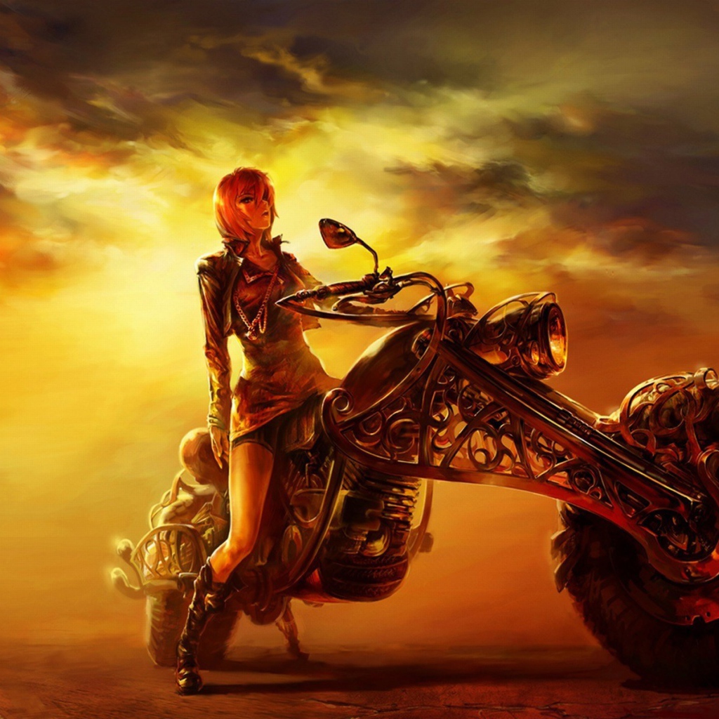 Девушка на мотоцикле в стиле стимпанк
