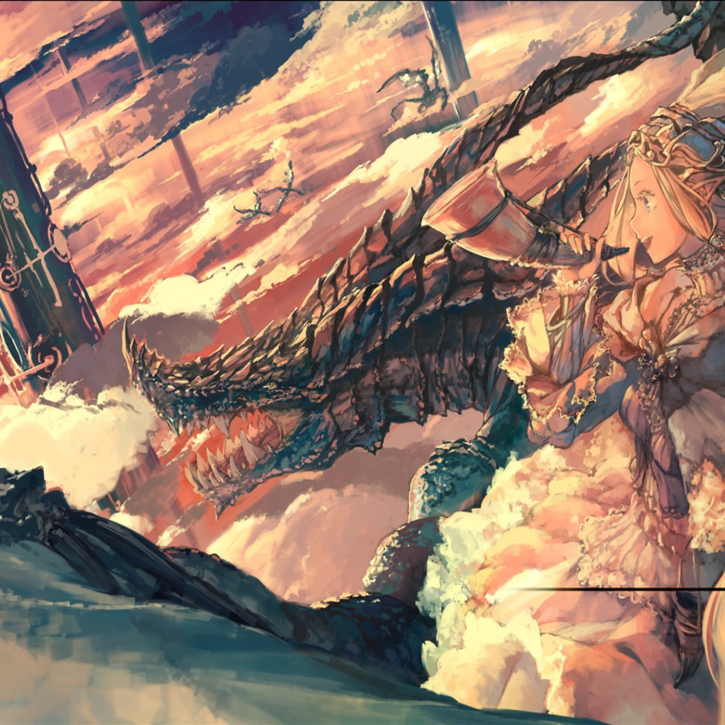 Девушка управляет драконом с помощью рога