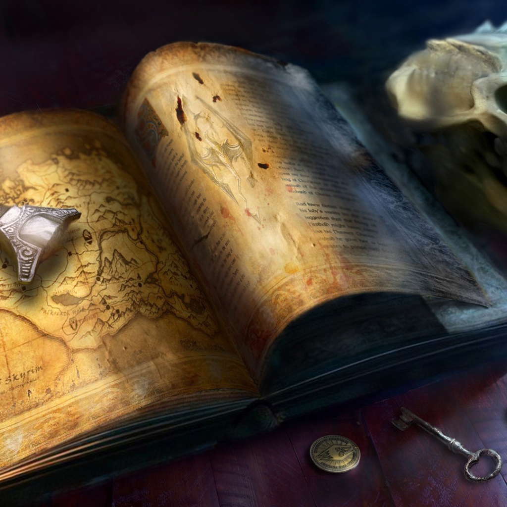 Рукоять меча на книге с картами