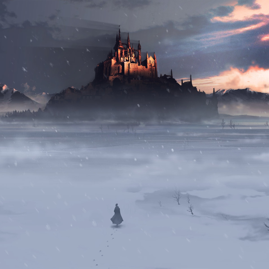 Человек идет по пустыне к городу